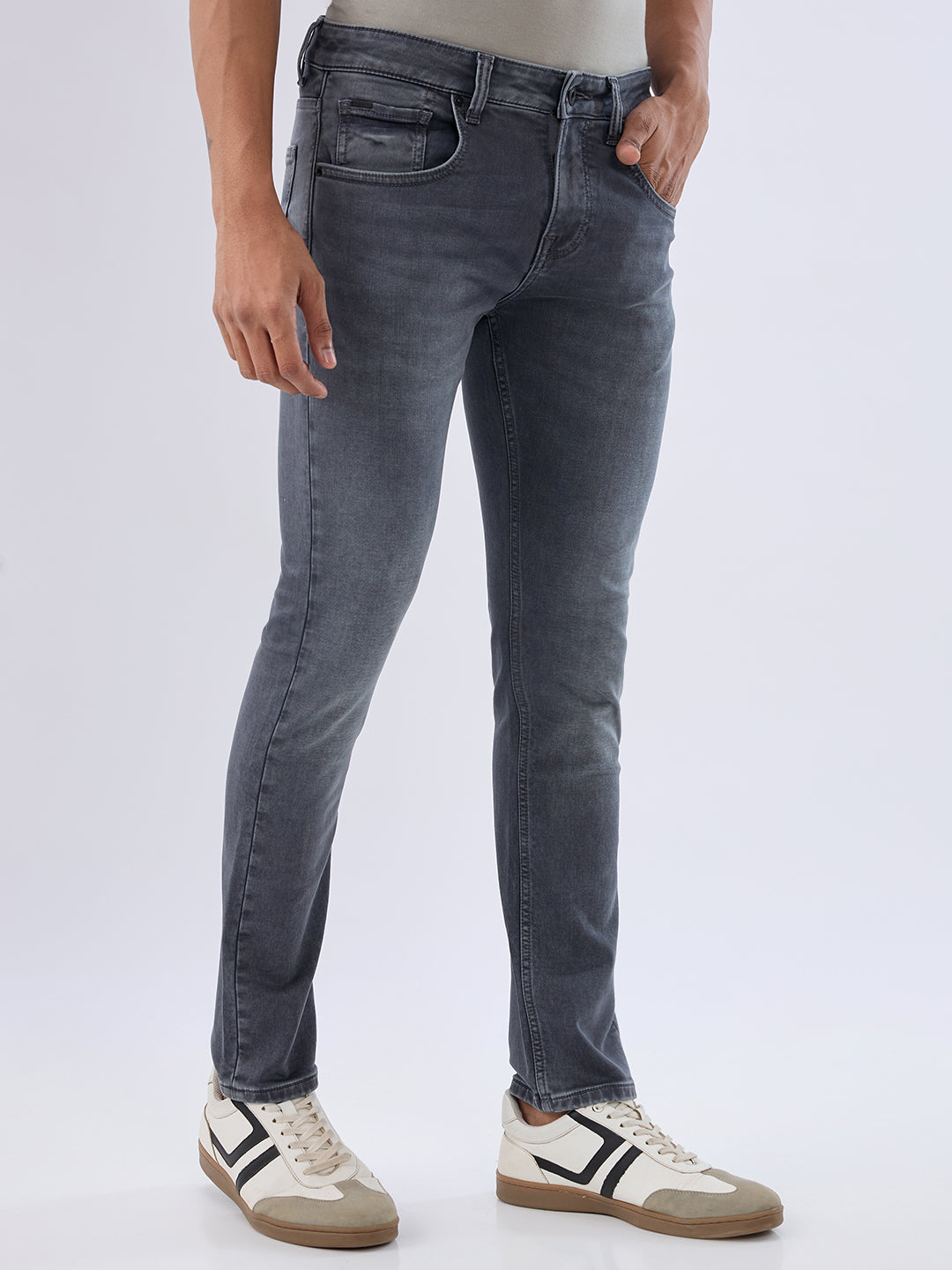 Spykar Grey Slim Fit Low Rise Jeans For Men