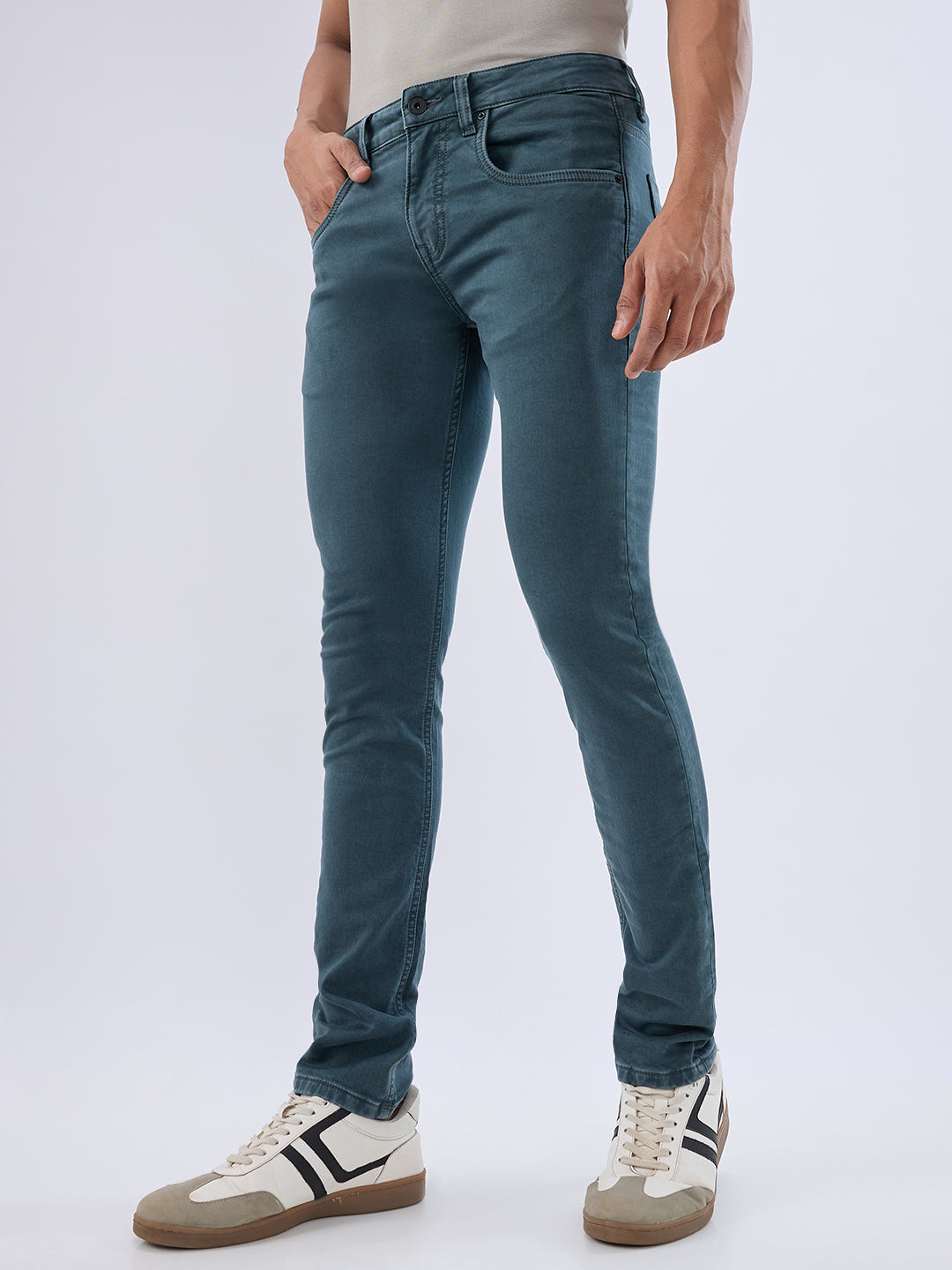 Spykar Sage Green Slim Fit Low Rise Jeans For Men