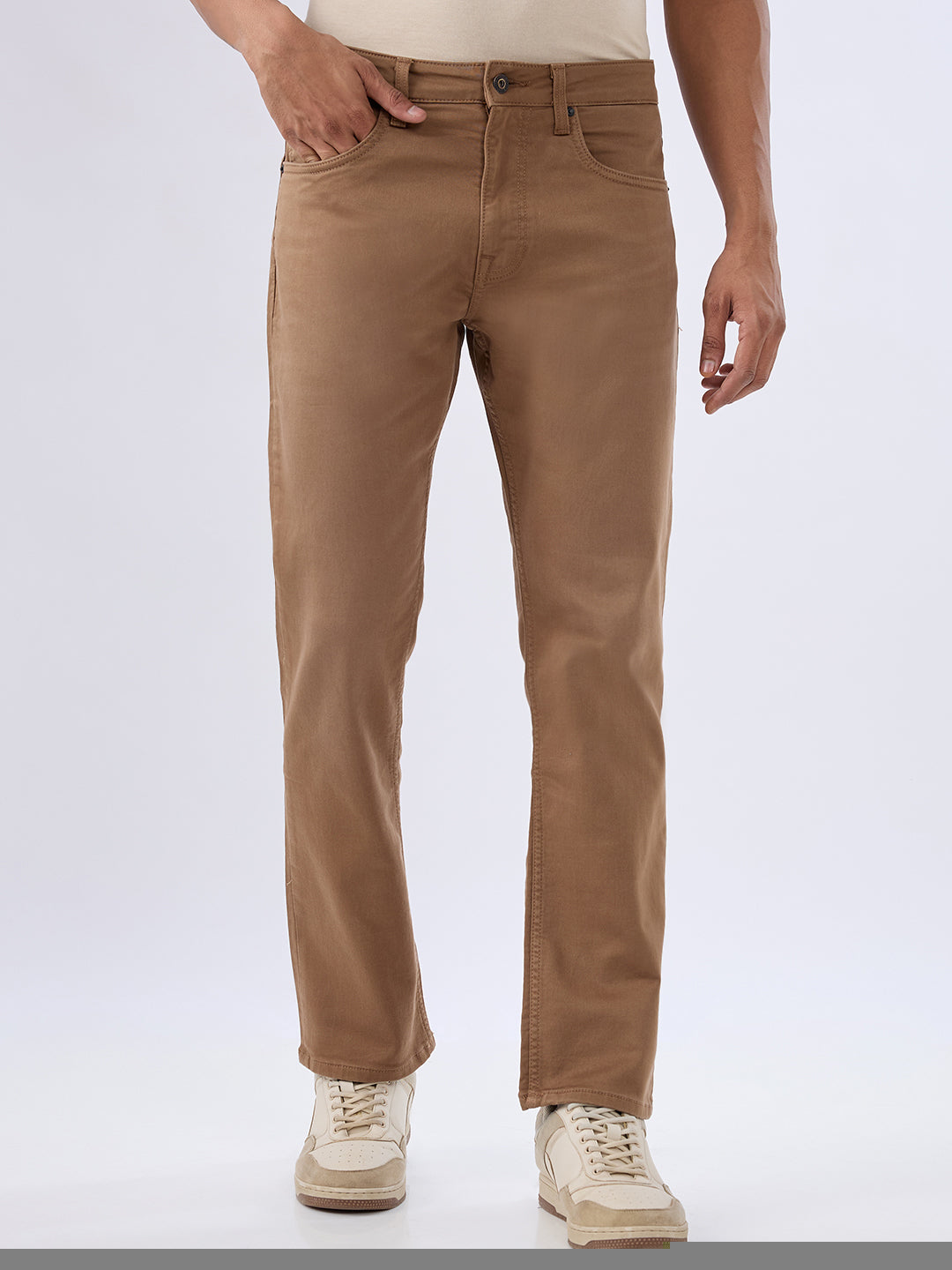 Spykar Mud Brown Comfort Fit Mid Rise Jeans For Men