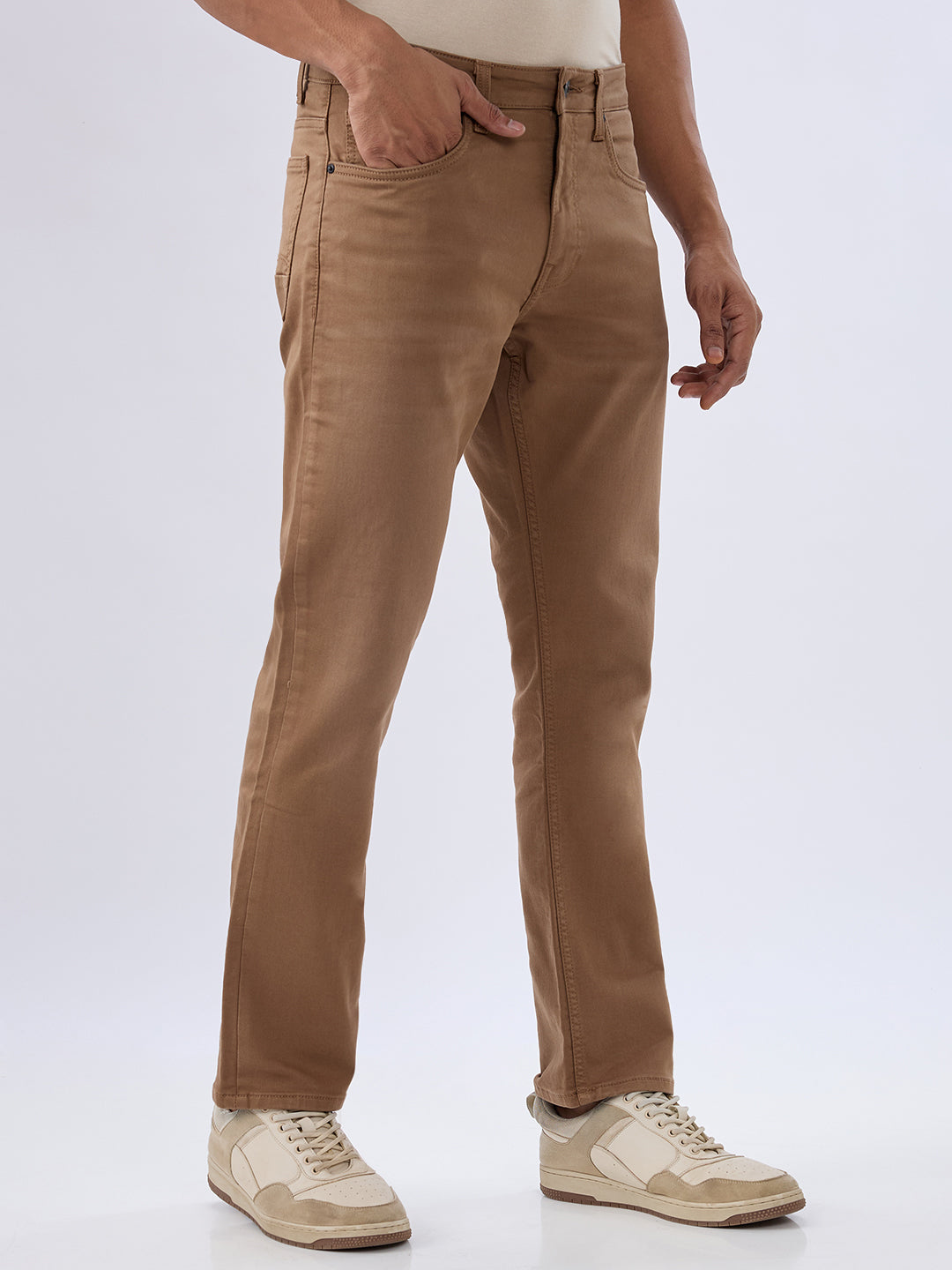 Spykar Mud Brown Comfort Fit Mid Rise Jeans For Men