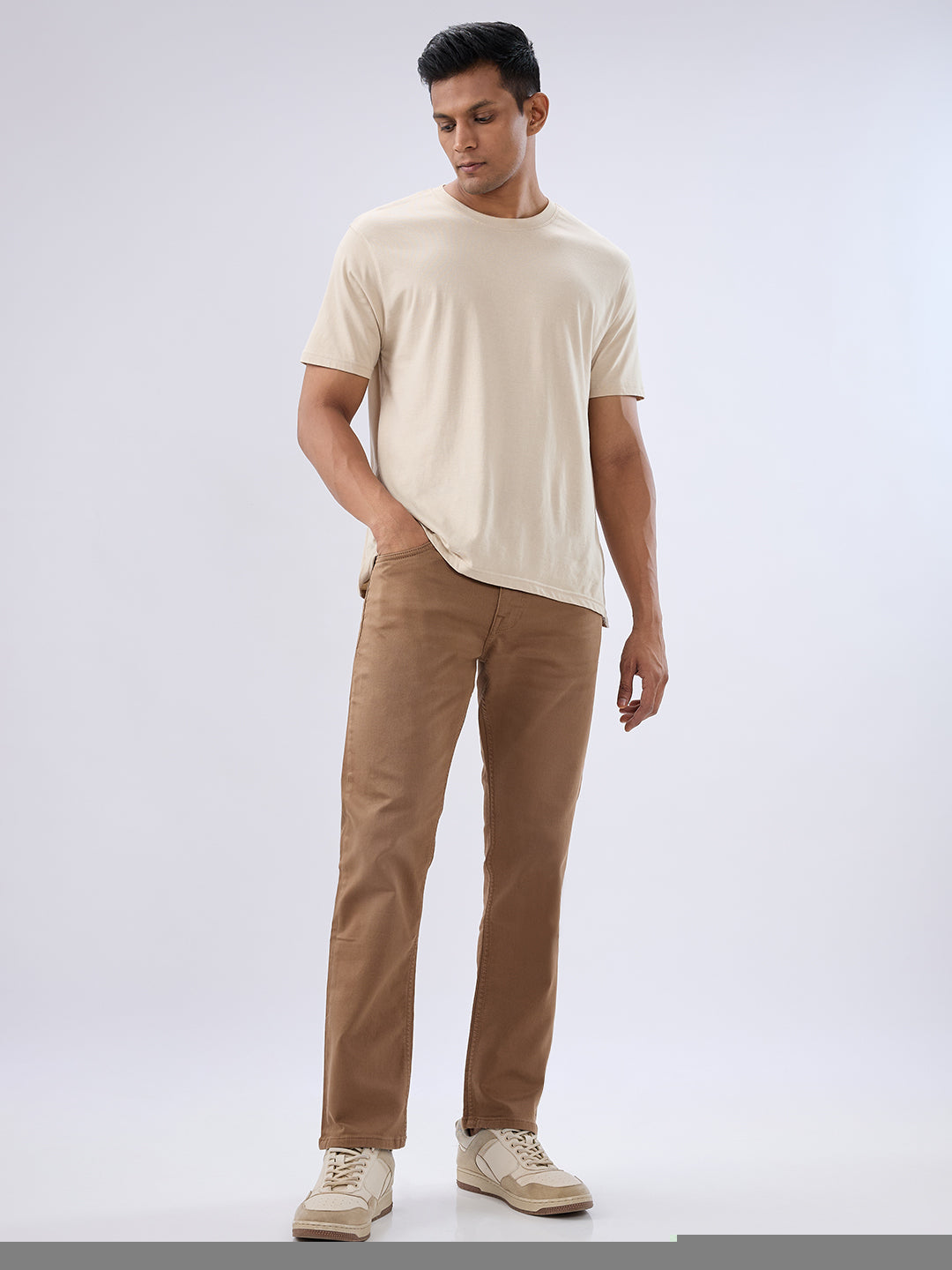 Spykar Mud Brown Comfort Fit Mid Rise Jeans For Men