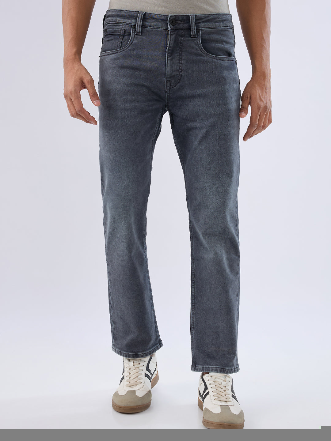 Spykar Grey Comfort Fit Mid Rise Jeans For Men