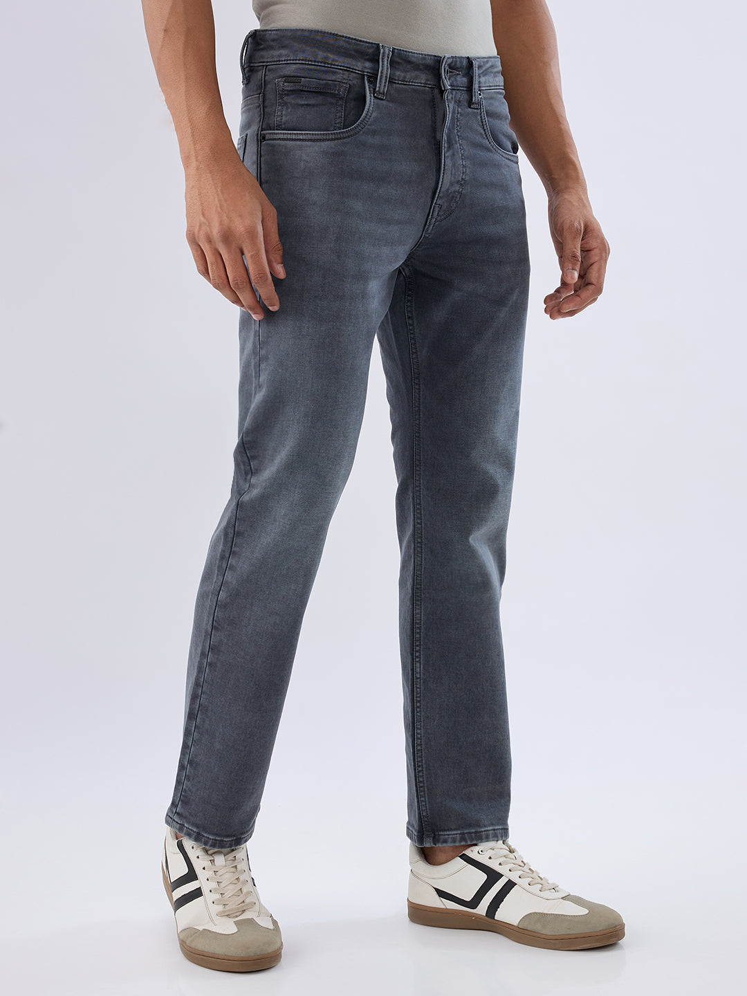 Spykar Grey Comfort Fit Mid Rise Jeans For Men