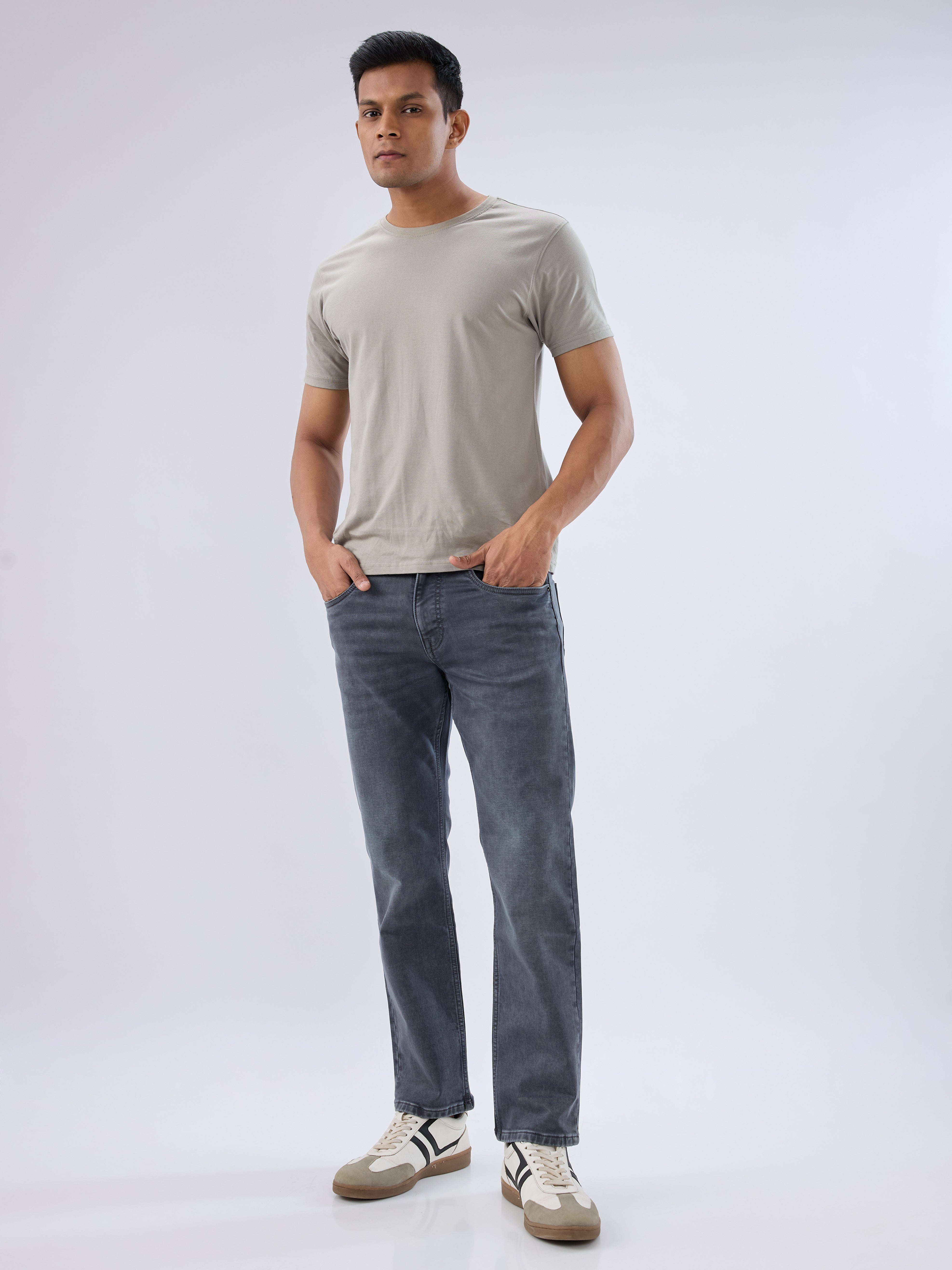 Spykar Grey Comfort Fit Mid Rise Jeans For Men