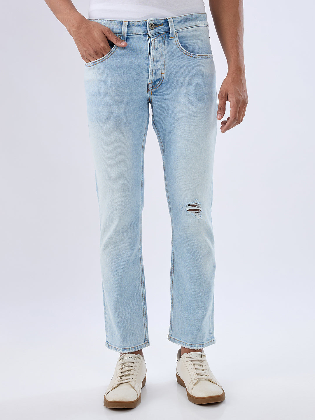 Spykar Light Blue Comfort Fit Mid Rise Jeans For Men