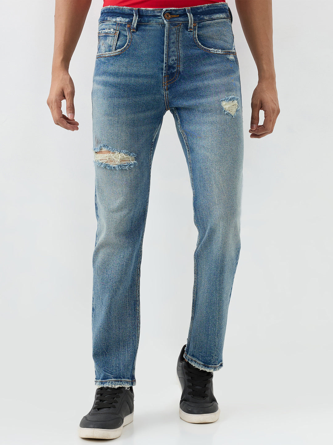 Men Jeans Comfort Fit Blue Mid Rise