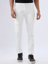Men Jeans Regular Fit White Mid Rise