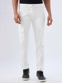 Men Jeans Regular Fit White Mid Rise