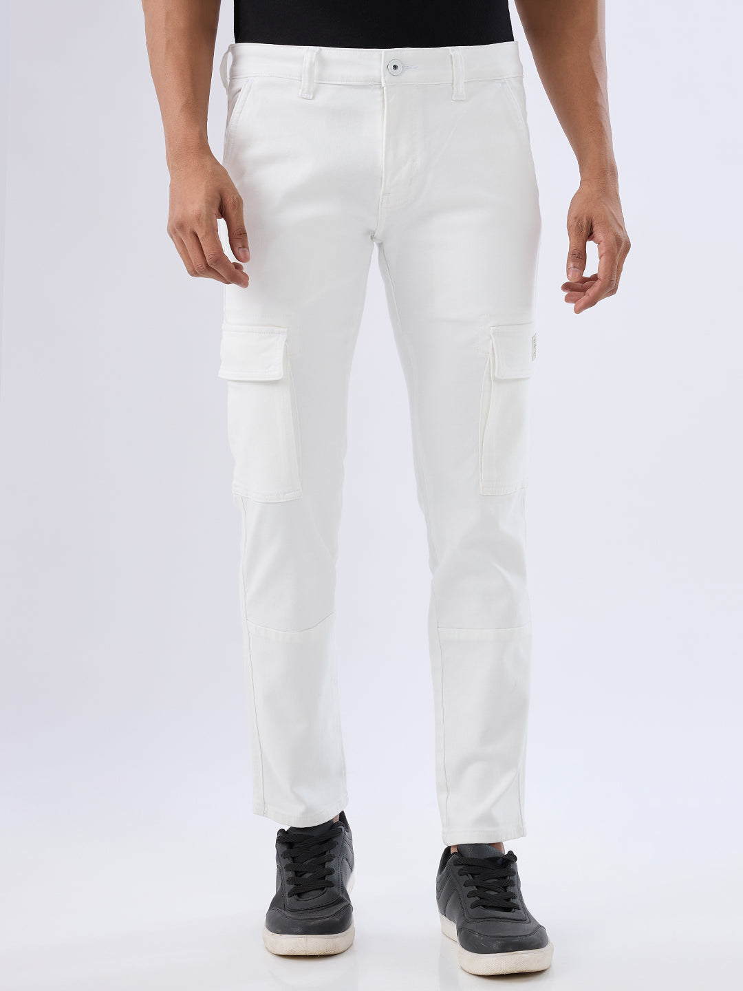 Men Jeans Regular Fit White Mid Rise