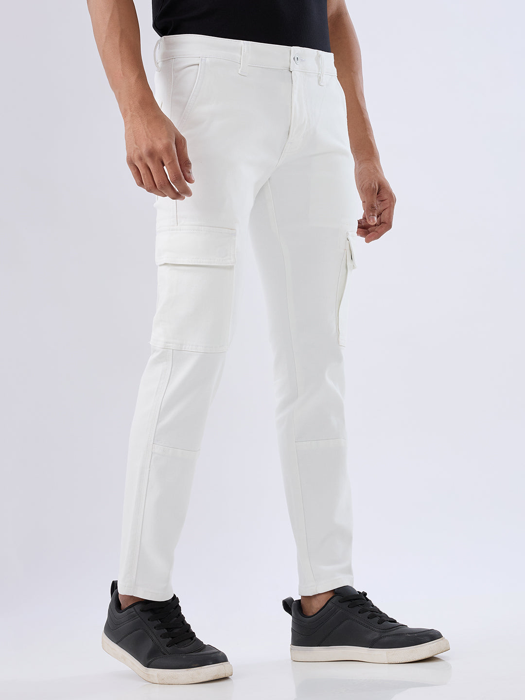 Men Jeans Regular Fit White Mid Rise