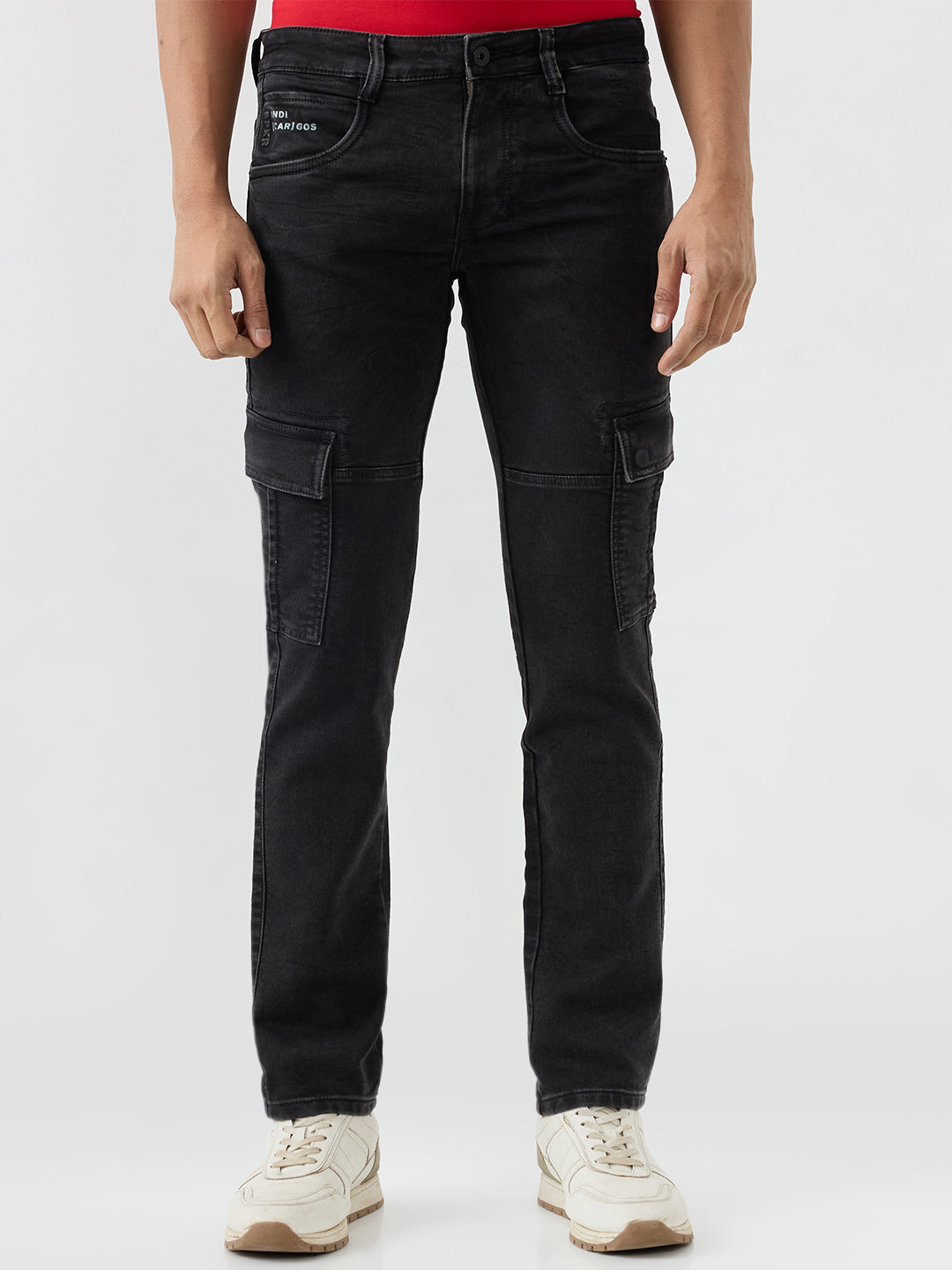 Men Jeans Regular Fit Black Mid Rise
