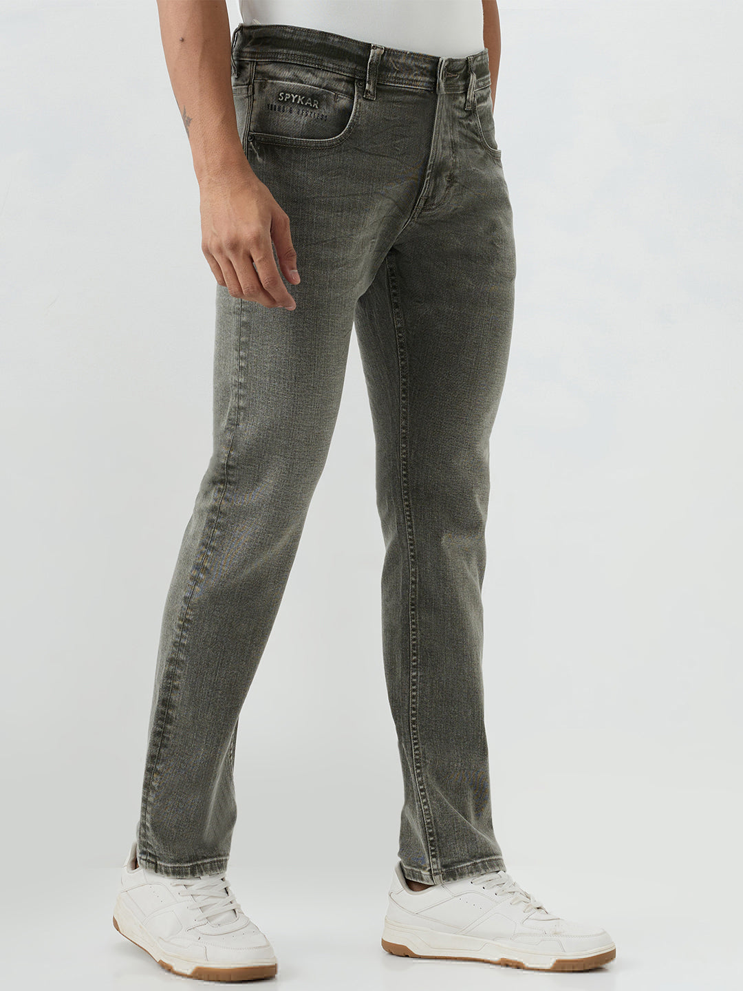 Spykar Olive Green Comfort Fit Mid Rise Jeans For Men