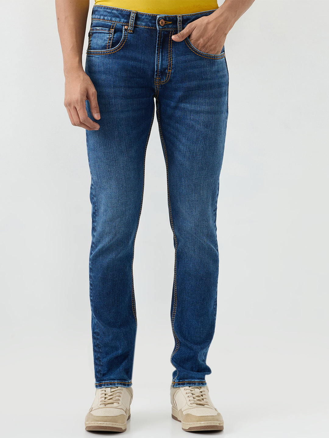 Spykar Dark Blue Slim Fit Low Rise Jeans For Men