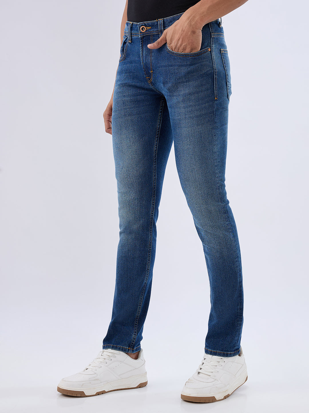 Spykar Dark Blue Slim Fit Low Rise Jeans For Men