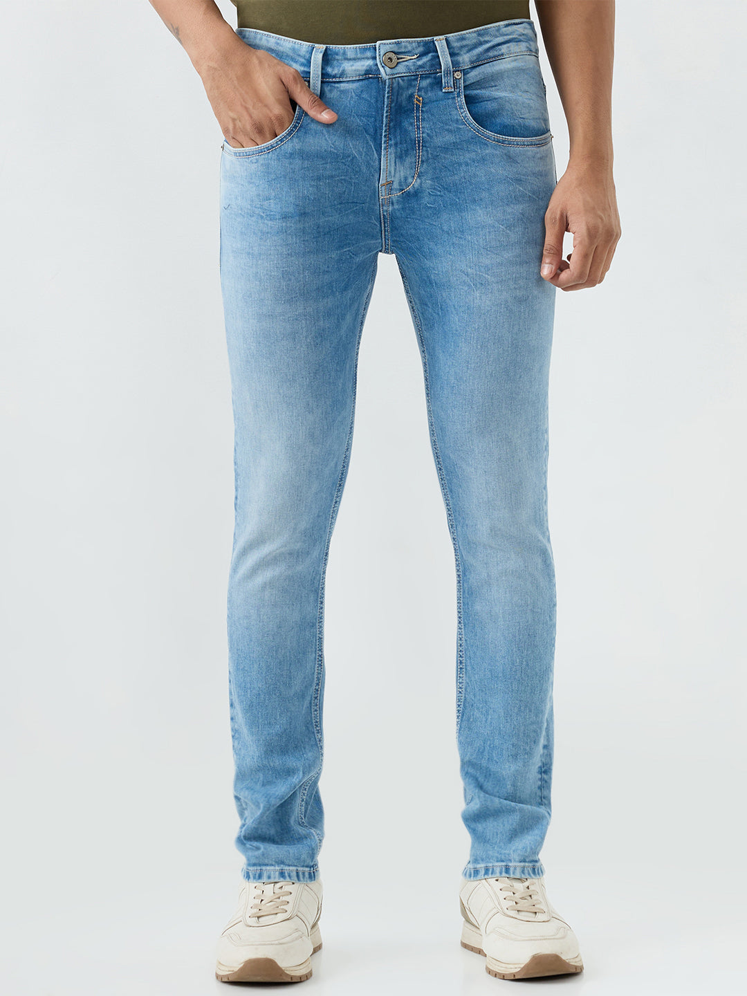 Spykar Light Blue Slim Fit Low Rise Jeans For Men