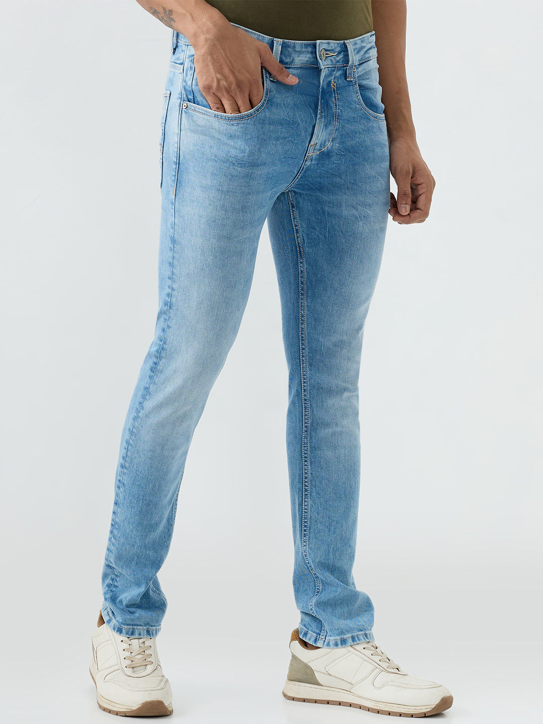 Spykar Light Blue Slim Fit Low Rise Jeans For Men