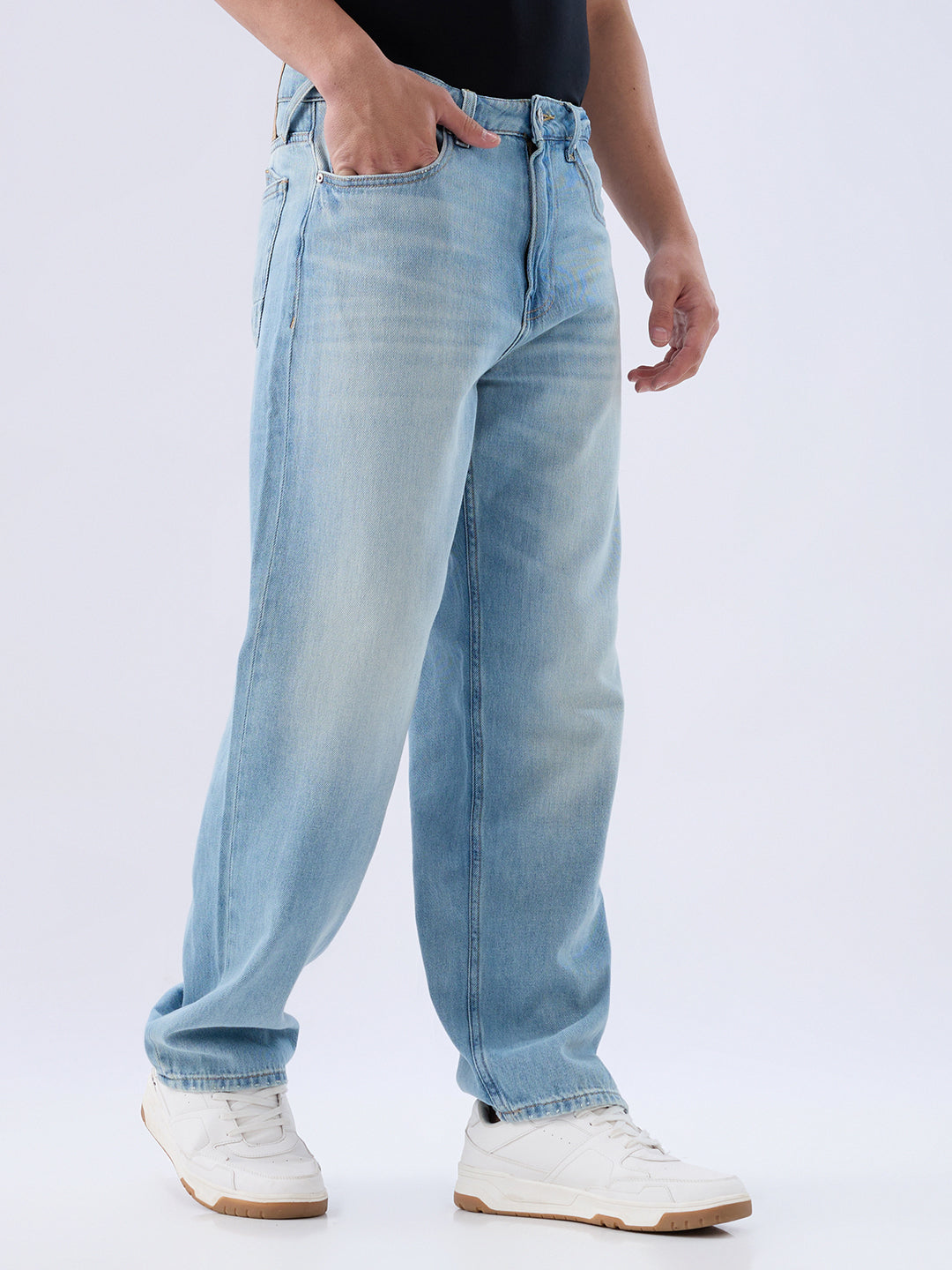 Spykar Ice Blue Loose Fit Low Rise Jeans For Men