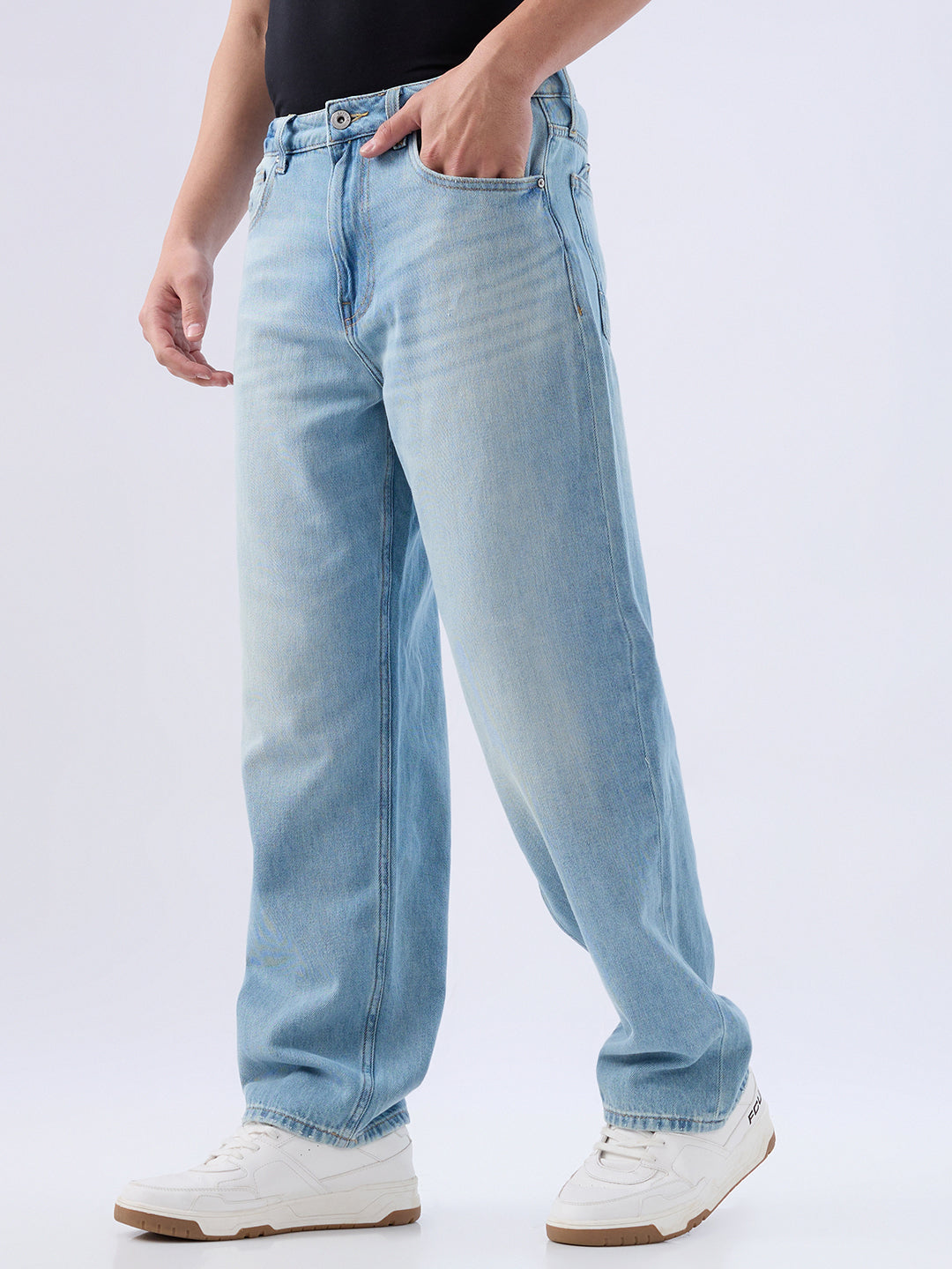 Spykar Ice Blue Loose Fit Low Rise Jeans For Men