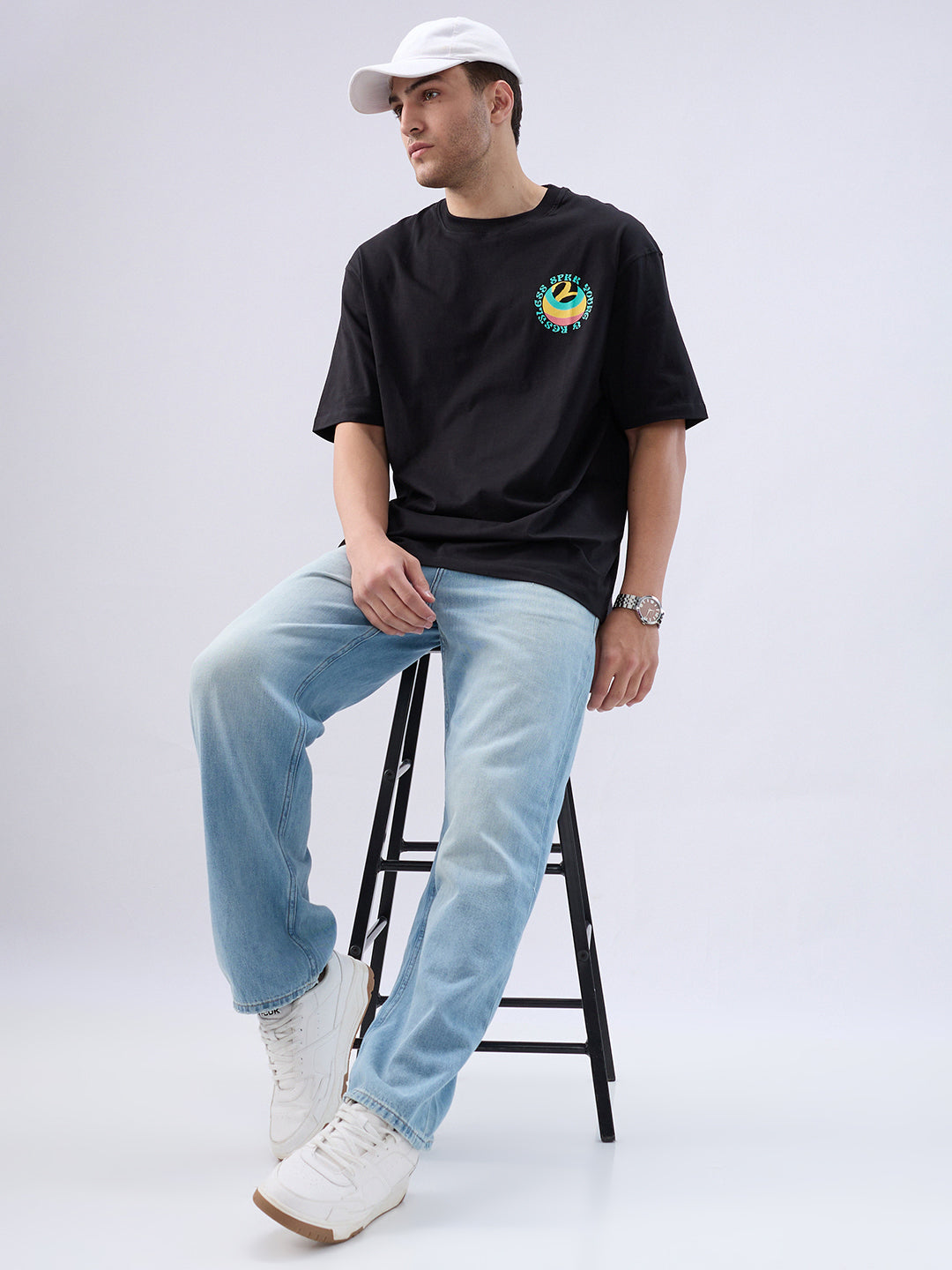 Spykar Ice Blue Loose Fit Low Rise Jeans For Men