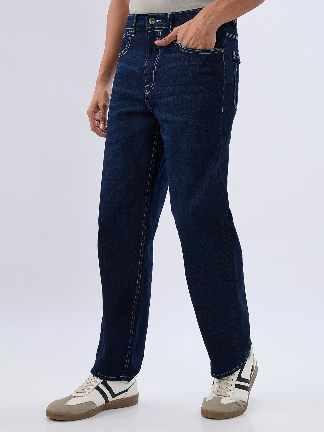 Men Ikemen Jeans Loose Fit Blue Low Rise