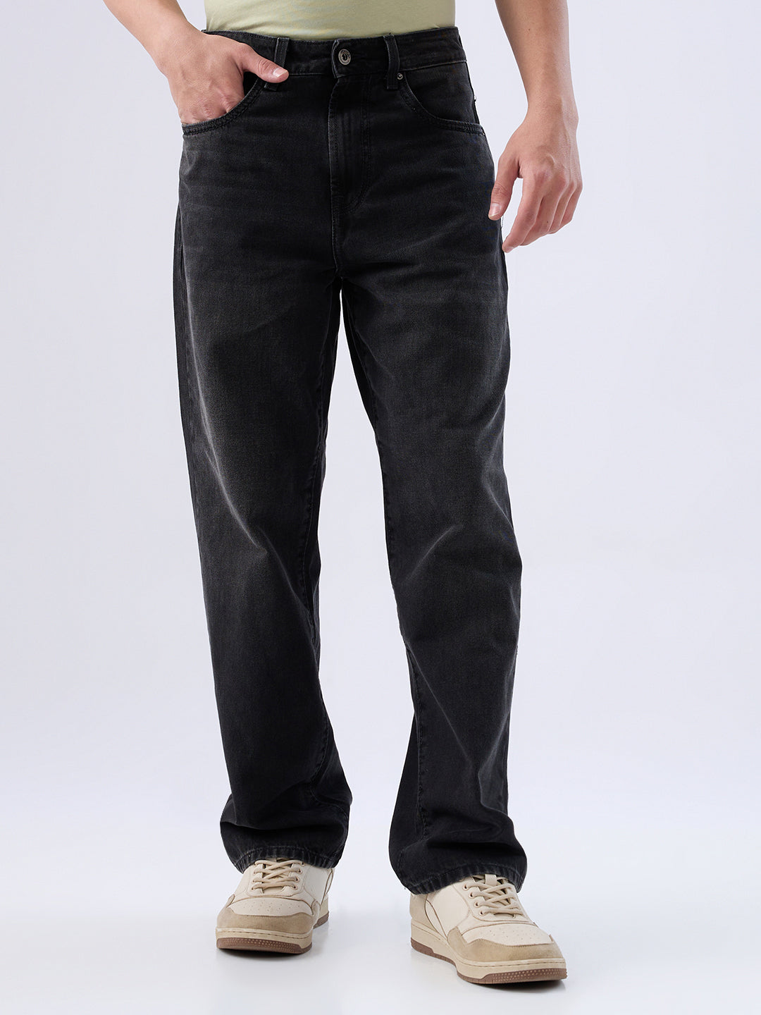 Spykar Carbon Black Loose Fit Low Rise Jeans For Men