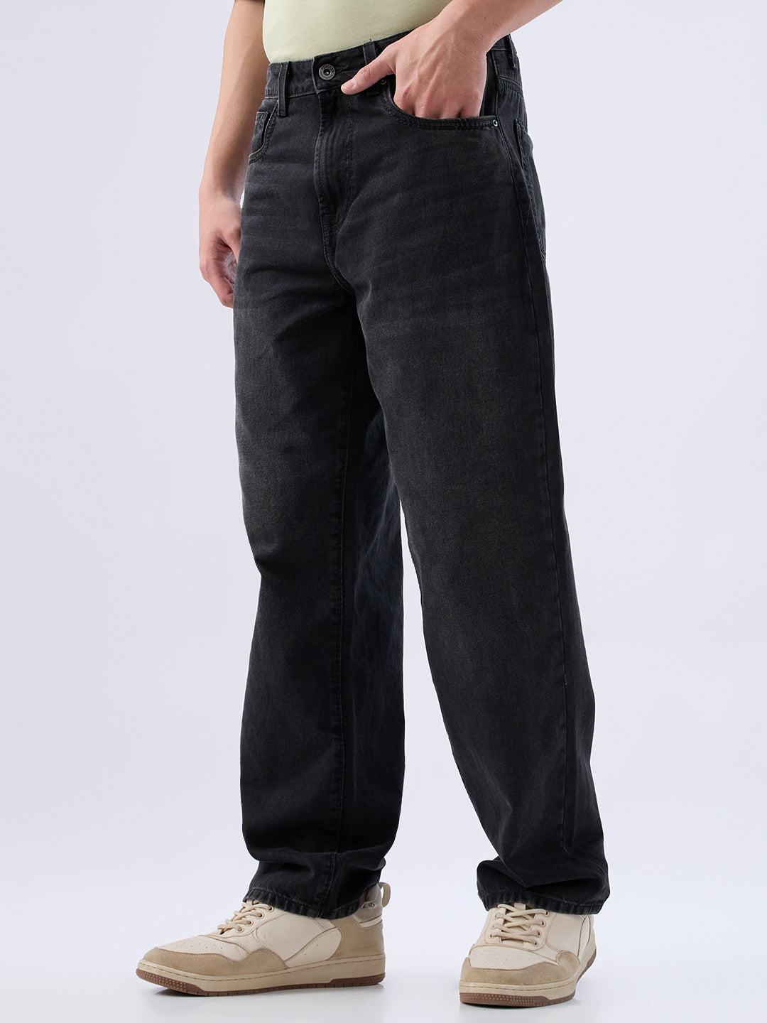 Spykar Carbon Black Loose Fit Low Rise Jeans For Men