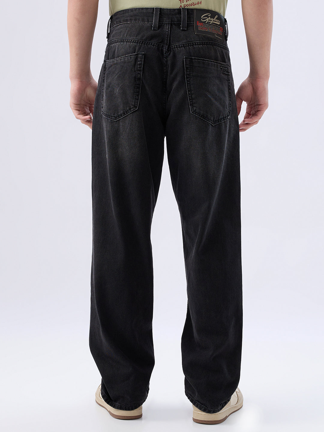 Spykar Carbon Black Loose Fit Low Rise Jeans For Men