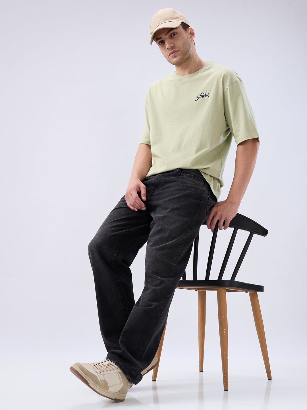 Men Ikemen Jeans Loose Fit Black Low Rise