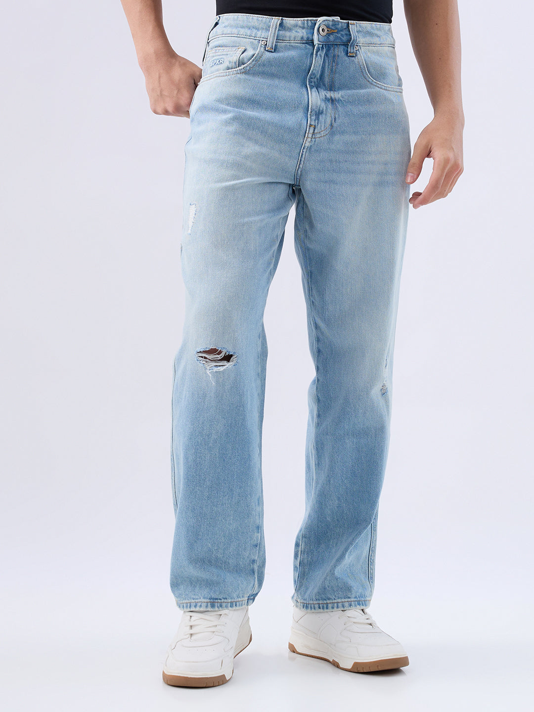 Spykar Light Blue Loose Fit Low Rise Jeans For Men