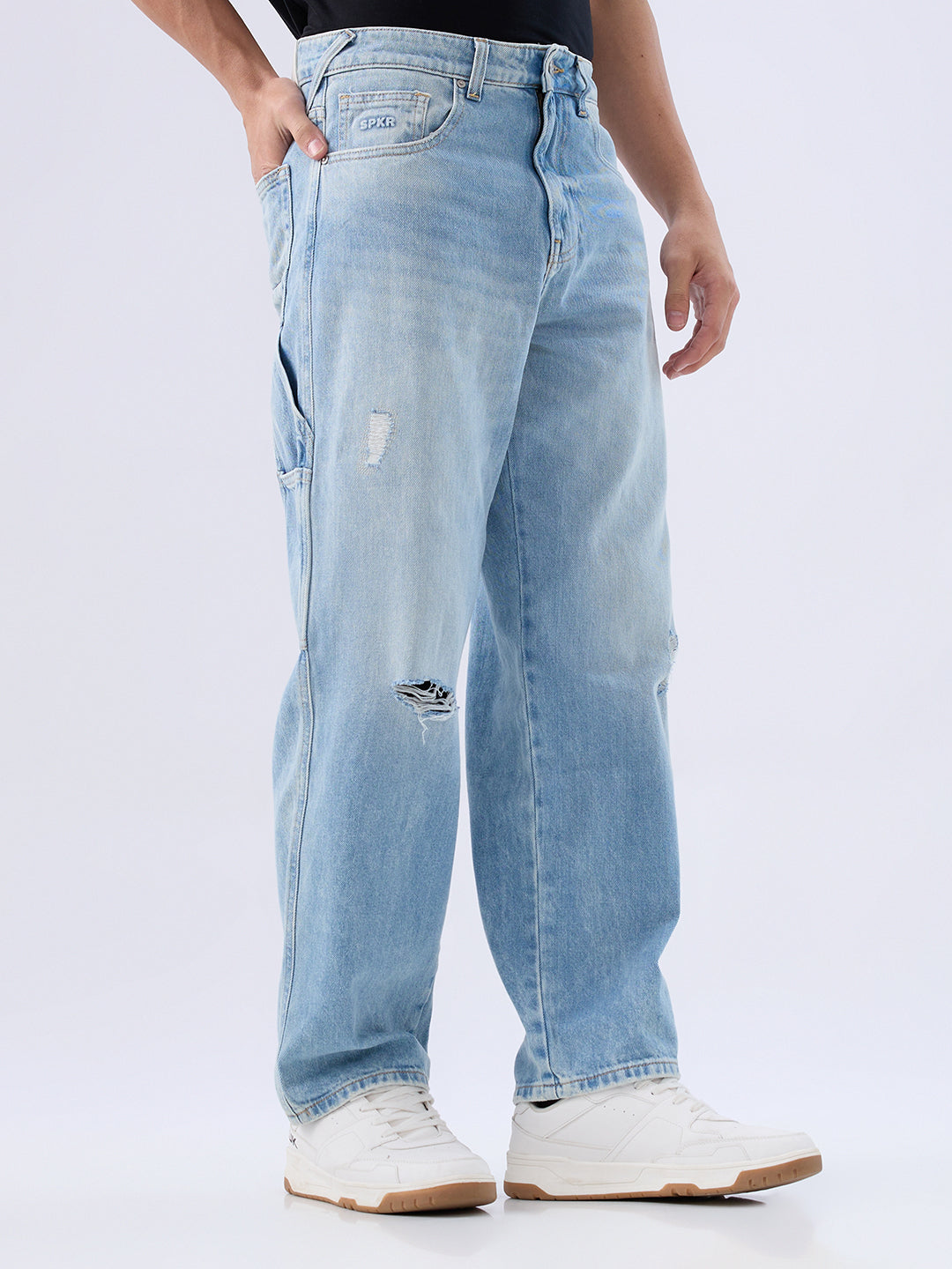 Spykar Light Blue Loose Fit Low Rise Jeans For Men