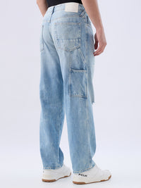 Men Jeans Loose Fit Blue Low Rise