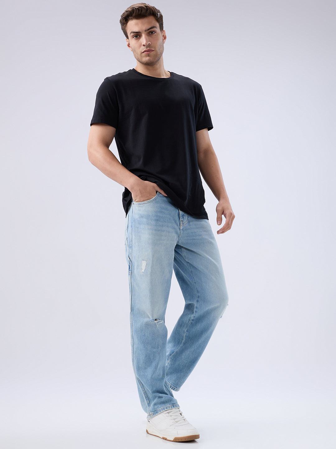 Spykar Light Blue Loose Fit Low Rise Jeans For Men