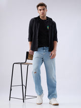 Men Jeans Loose Fit Blue Low Rise
