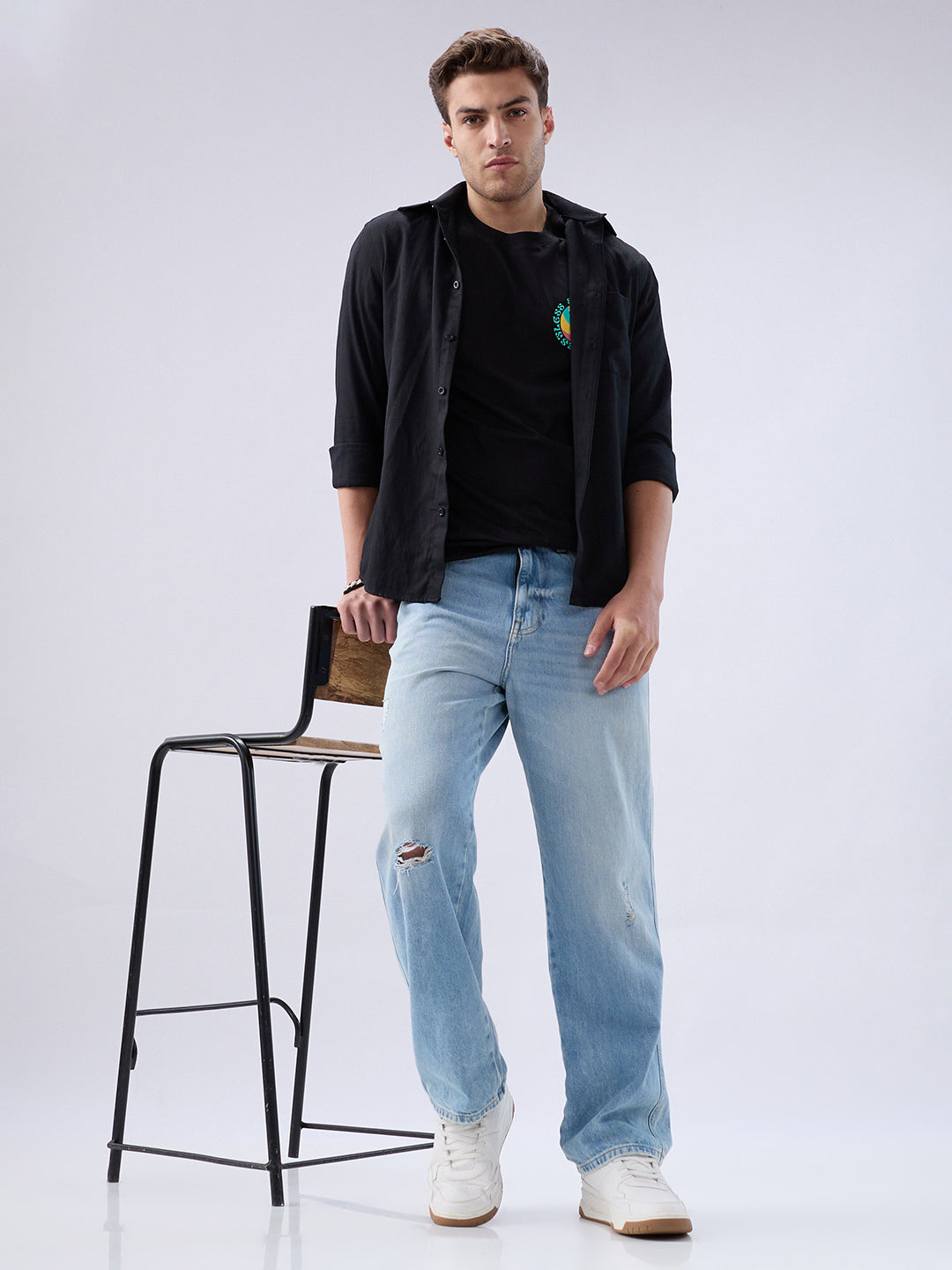 Men Jeans Loose Fit Blue Low Rise