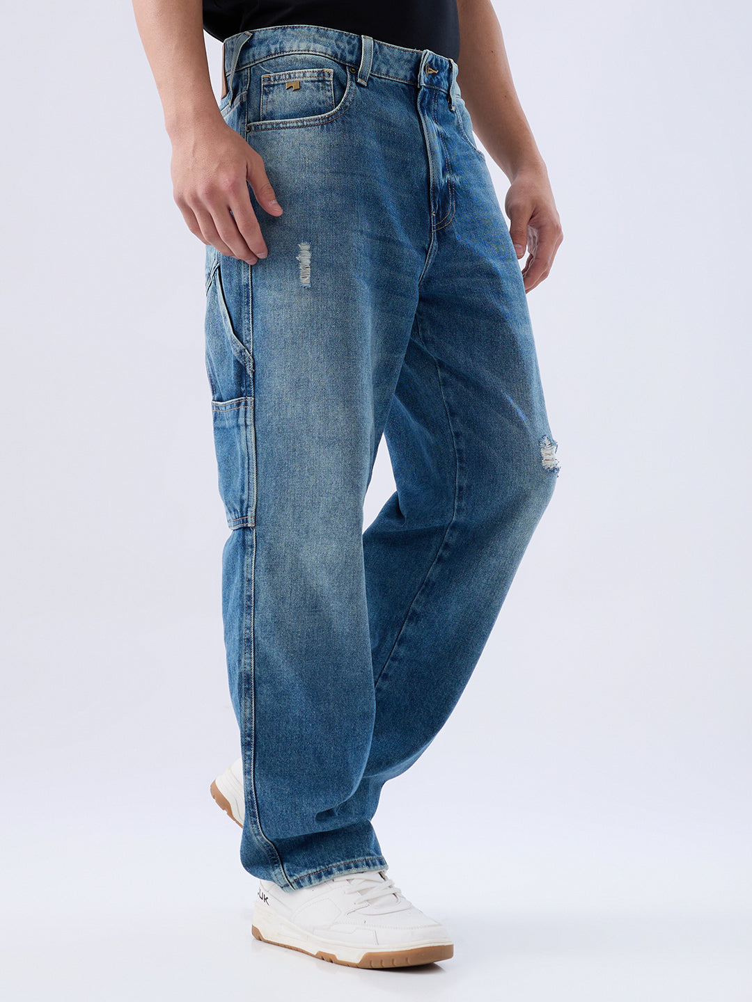 Spykar Mid Blue Loose Fit Low Rise Jeans For Men