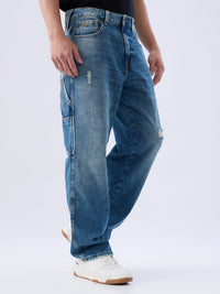 Men Ikemen Jeans Loose Fit Blue Low Rise