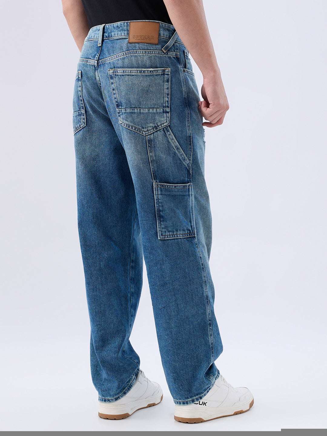 Spykar Mid Blue Loose Fit Low Rise Jeans For Men