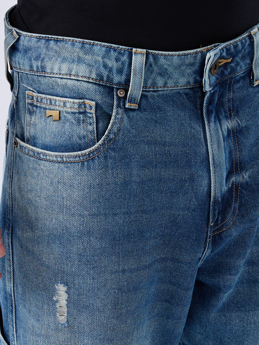 Spykar Mid Blue Loose Fit Low Rise Jeans For Men
