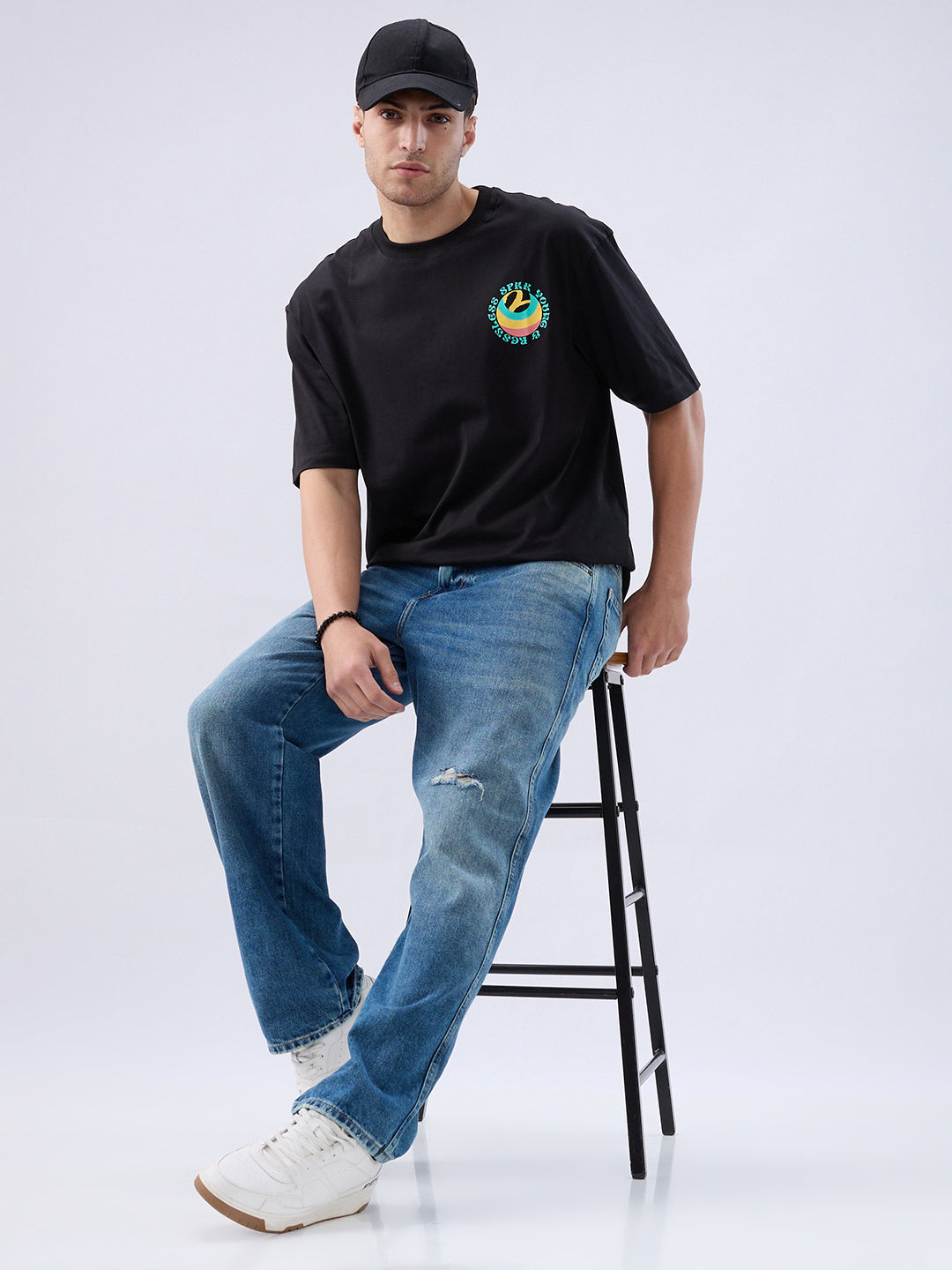 Spykar Mid Blue Loose Fit Low Rise Jeans For Men