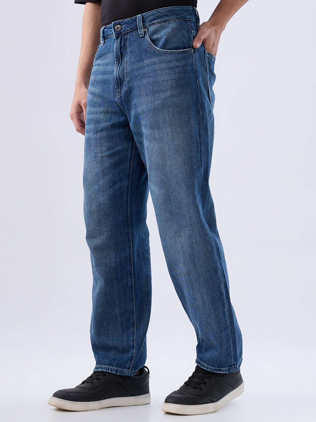 Spykar Dark Blue Loose Fit Low Rise Jeans For Men