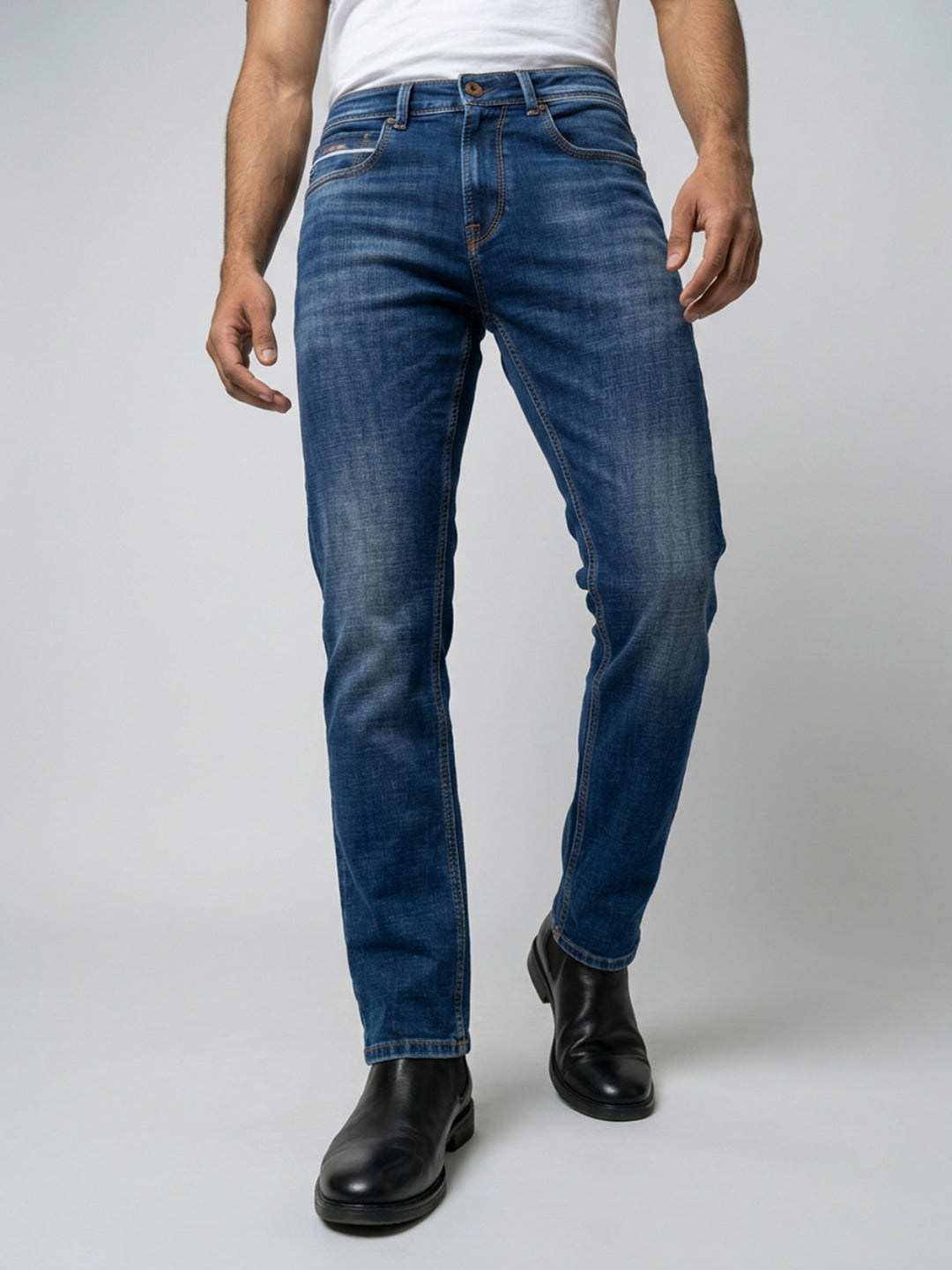 Men Ricardo Jeans Comfort Fit Dark Blue Mid Rise