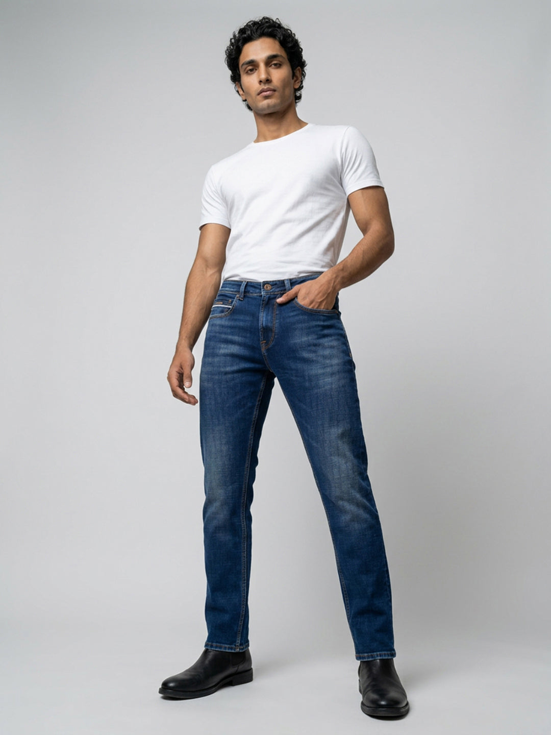 Men Ricardo Jeans Comfort Fit Dark Blue Mid Rise