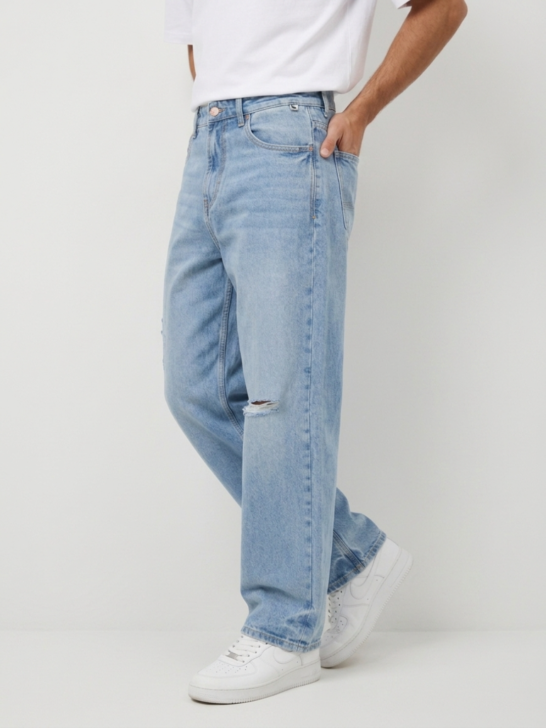 Men Ikemen Jeans Loose Fit Light Blue Low Rise