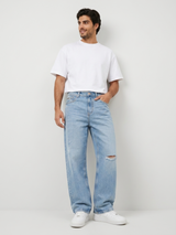 Men Ikemen Jeans Loose Fit Light Blue Low Rise