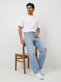 Men Ikemen Jeans Loose Fit Light Blue Low Rise