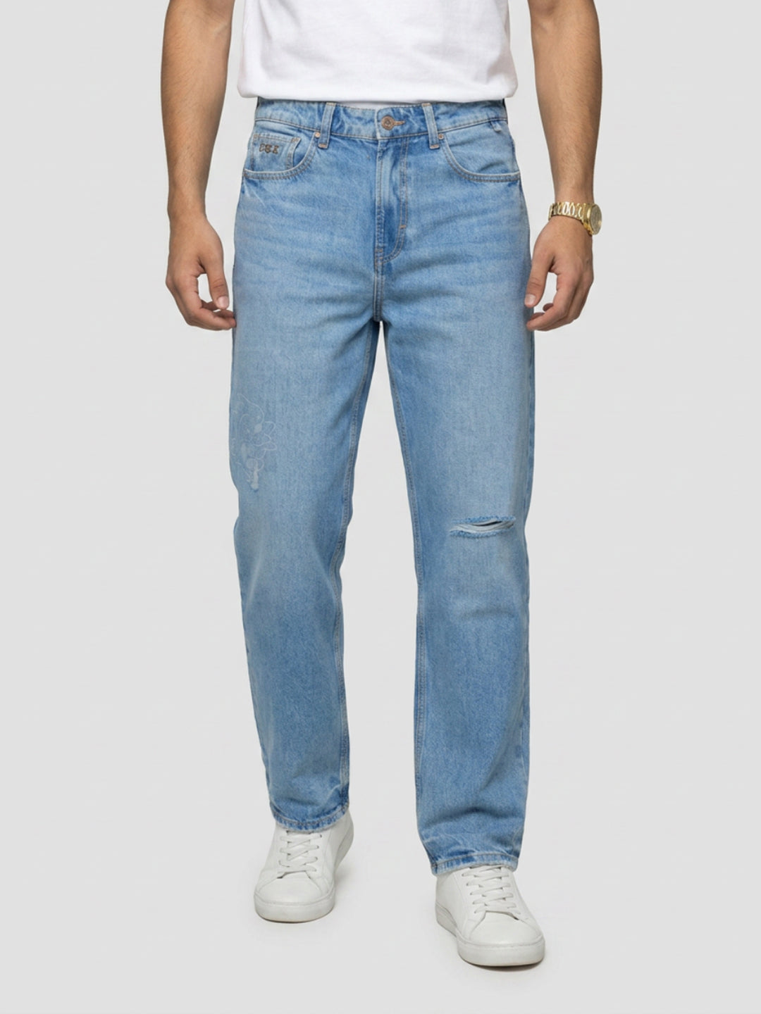 Men Ikemen Jeans Loose Fit Light Blue Low Rise