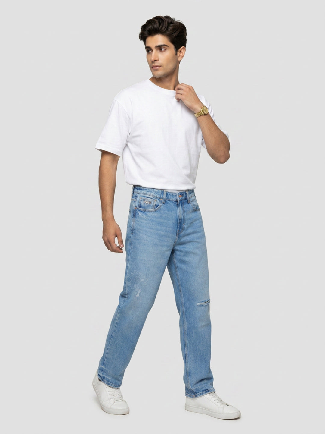 Men Ikemen Jeans Loose Fit Light Blue Low Rise
