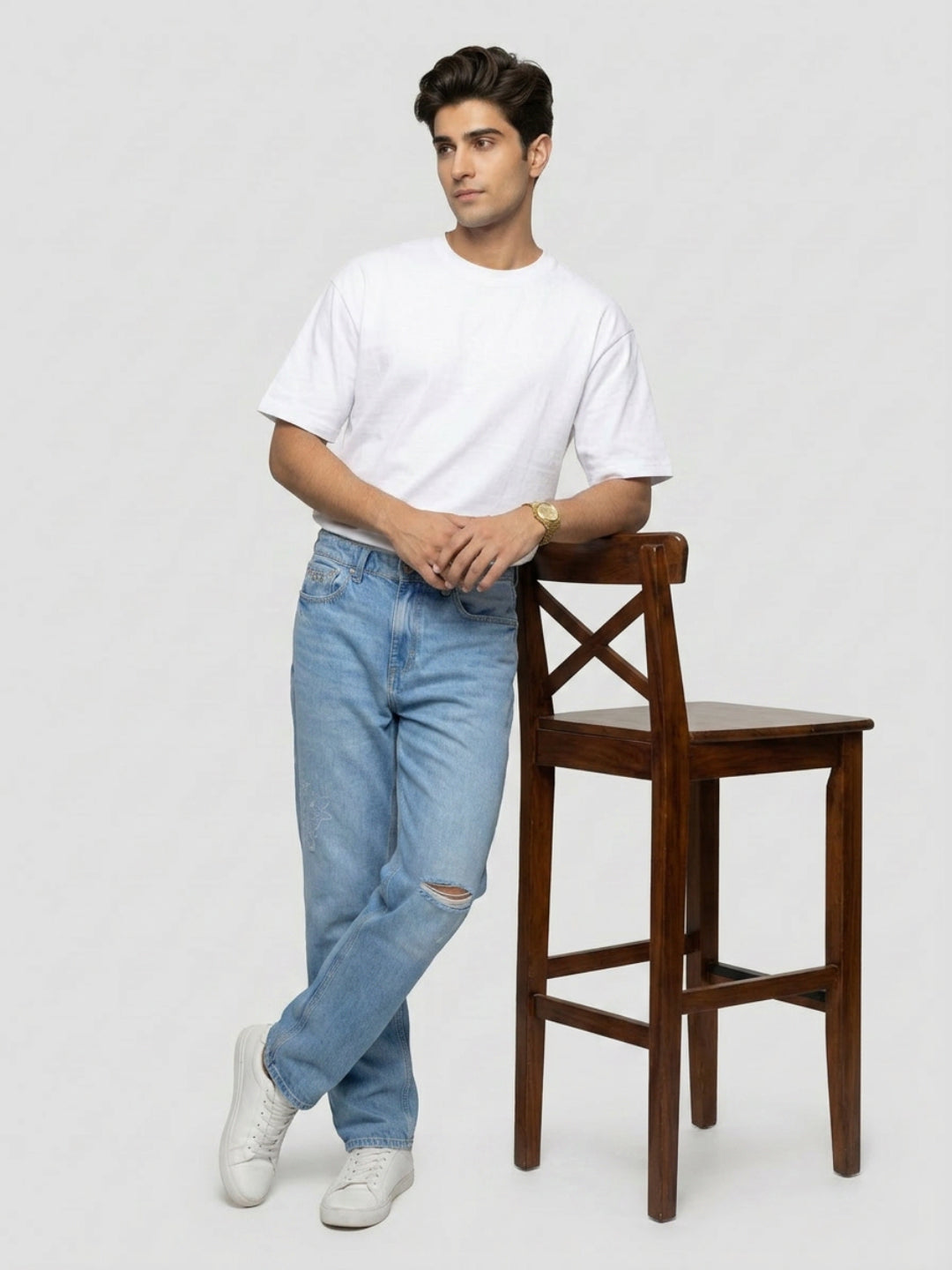 Men Ikemen Jeans Loose Fit Light Blue Low Rise