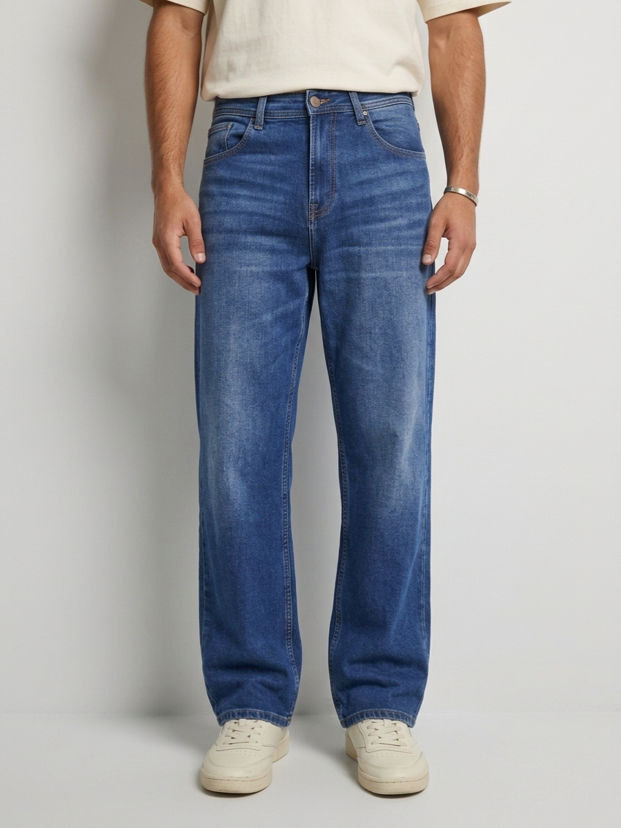 Men Ikemen Jeans Loose Fit Dark Blue Low Rise