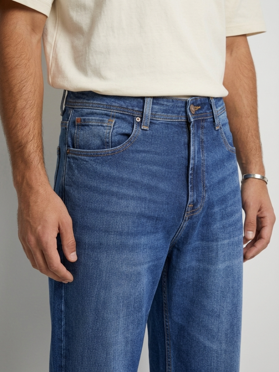 Men Ikemen Jeans Loose Fit Dark Blue Low Rise